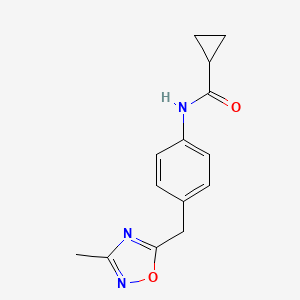 molecular formula C14H15N3O2 B4260788 N-{4-[(3-methyl-1,2,4-oxadiazol-5-yl)methyl]phenyl}cyclopropanecarboxamide 
