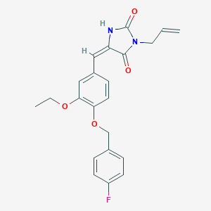 molecular formula C22H21FN2O4 B426082 (5E)-5-{3-ethoxy-4-[(4-fluorobenzyl)oxy]benzylidene}-3-(prop-2-en-1-yl)imidazolidine-2,4-dione 