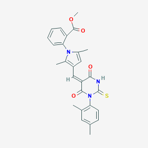 molecular formula C27H25N3O4S B426083 methyl 2-(3-{(E)-[1-(2,4-dimethylphenyl)-4,6-dioxo-2-thioxotetrahydropyrimidin-5(2H)-ylidene]methyl}-2,5-dimethyl-1H-pyrrol-1-yl)benzoate 