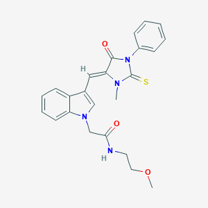 N-(2-methoxyethyl)-2-{3-[(3-methyl-5-oxo-1-phenyl-2-thioxo-4-imidazolidinylidene)methyl]-1H-indol-1-yl}acetamide