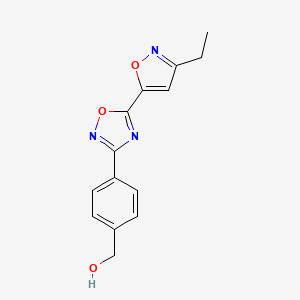 molecular formula C14H13N3O3 B4260875 {4-[5-(3-ethyl-5-isoxazolyl)-1,2,4-oxadiazol-3-yl]phenyl}methanol 