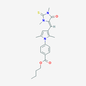 molecular formula C23H27N3O3S B426089 butyl 4-{3-[(1,3-dimethyl-5-oxo-2-thioxo-4-imidazolidinylidene)methyl]-2,5-dimethyl-1H-pyrrol-1-yl}benzoate 