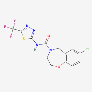 molecular formula C13H10ClF3N4O2S B4260964 7-chloro-N-[5-(trifluoromethyl)-1,3,4-thiadiazol-2-yl]-2,3-dihydro-1,4-benzoxazepine-4(5H)-carboxamide 