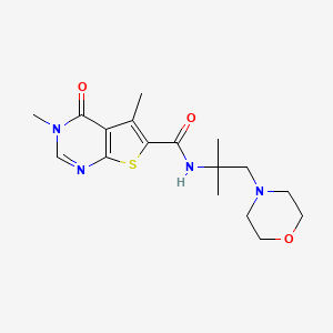 molecular formula C17H24N4O3S B4260987 N-(1,1-dimethyl-2-morpholin-4-ylethyl)-3,5-dimethyl-4-oxo-3,4-dihydrothieno[2,3-d]pyrimidine-6-carboxamide 