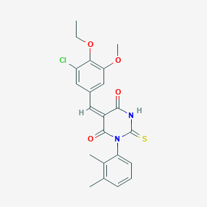 molecular formula C22H21ClN2O4S B426099 (5E)-5-(3-chloro-4-ethoxy-5-methoxybenzylidene)-1-(2,3-dimethylphenyl)-2-thioxodihydropyrimidine-4,6(1H,5H)-dione 