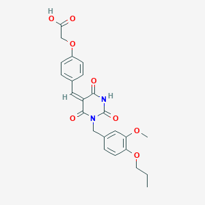 molecular formula C24H24N2O8 B426101 {4-[(1-(3-methoxy-4-propoxybenzyl)-2,4,6-trioxotetrahydro-5(2H)-pyrimidinylidene)methyl]phenoxy}acetic acid 