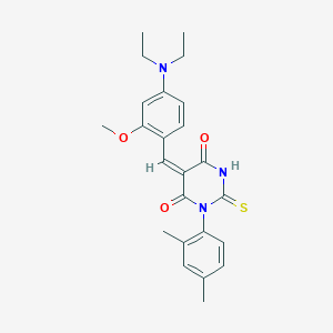 molecular formula C24H27N3O3S B426107 (5E)-5-[4-(diethylamino)-2-methoxybenzylidene]-1-(2,4-dimethylphenyl)-2-thioxodihydropyrimidine-4,6(1H,5H)-dione 