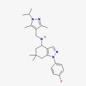 molecular formula C24H32FN5 B4261119 1-(4-fluorophenyl)-N-[(1-isopropyl-3,5-dimethyl-1H-pyrazol-4-yl)methyl]-6,6-dimethyl-4,5,6,7-tetrahydro-1H-indazol-4-amine 