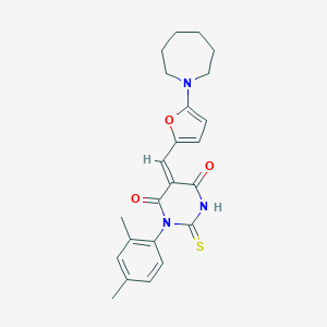 molecular formula C23H25N3O3S B426113 (5E)-5-{[5-(azepan-1-yl)furan-2-yl]methylidene}-1-(2,4-dimethylphenyl)-2-thioxodihydropyrimidine-4,6(1H,5H)-dione 