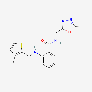 molecular formula C17H18N4O2S B4261132 N-[(5-methyl-1,3,4-oxadiazol-2-yl)methyl]-2-{[(3-methyl-2-thienyl)methyl]amino}benzamide 
