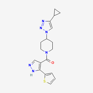 molecular formula C18H20N6OS B4261160 4-(4-cyclopropyl-1H-1,2,3-triazol-1-yl)-1-{[5-(2-thienyl)-1H-pyrazol-4-yl]carbonyl}piperidine 