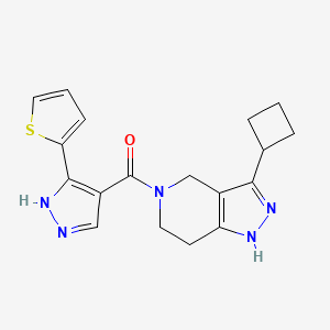 molecular formula C18H19N5OS B4261174 3-cyclobutyl-5-{[5-(2-thienyl)-1H-pyrazol-4-yl]carbonyl}-4,5,6,7-tetrahydro-1H-pyrazolo[4,3-c]pyridine 