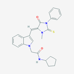 molecular formula C26H26N4O2S B426119 N-cyclopentyl-2-{3-[(3-methyl-5-oxo-1-phenyl-2-thioxo-4-imidazolidinylidene)methyl]-1H-indol-1-yl}acetamide 