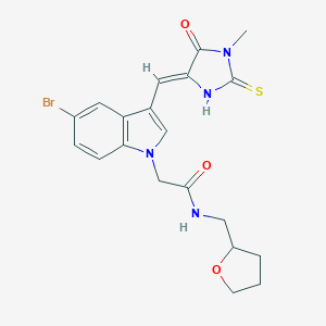 molecular formula C20H21BrN4O3S B426122 2-{5-bromo-3-[(1-methyl-5-oxo-2-thioxo-4-imidazolidinylidene)methyl]-1H-indol-1-yl}-N-(tetrahydro-2-furanylmethyl)acetamide 
