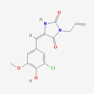 molecular formula C14H13ClN2O4 B426124 (5E)-5-(3-chloro-4-hydroxy-5-methoxybenzylidene)-3-(prop-2-en-1-yl)imidazolidine-2,4-dione 