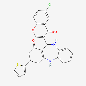 molecular formula C26H19ClN2O3S B4261264 11-(6-chloro-4-oxo-4H-chromen-3-yl)-3-(2-thienyl)-2,3,4,5,10,11-hexahydro-1H-dibenzo[b,e][1,4]diazepin-1-one 