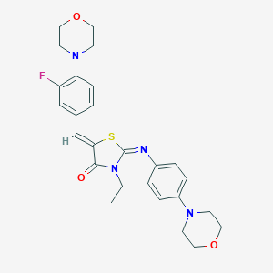 molecular formula C26H29FN4O3S B426131 (5Z)-3-ethyl-5-[3-fluoro-4-(morpholin-4-yl)benzylidene]-2-{[4-(morpholin-4-yl)phenyl]imino}-1,3-thiazolidin-4-one 
