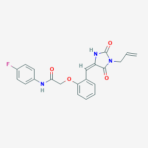 molecular formula C21H18FN3O4 B426133 2-{2-[(1-allyl-2,5-dioxo-4-imidazolidinylidene)methyl]phenoxy}-N-(4-fluorophenyl)acetamide 