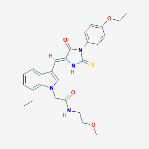 molecular formula C27H30N4O4S B426136 2-(3-{[1-(4-ethoxyphenyl)-5-oxo-2-thioxo-4-imidazolidinylidene]methyl}-7-ethyl-1H-indol-1-yl)-N-(2-methoxyethyl)acetamide 