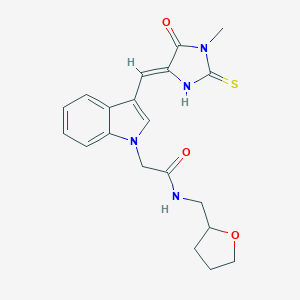 molecular formula C20H22N4O3S B426140 2-{3-[(1-methyl-5-oxo-2-thioxo-4-imidazolidinylidene)methyl]-1H-indol-1-yl}-N-(tetrahydro-2-furanylmethyl)acetamide 