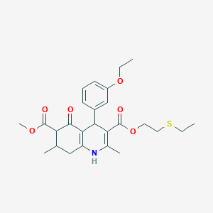 molecular formula C26H33NO6S B4261402 3-[2-(ethylthio)ethyl] 6-methyl 4-(3-ethoxyphenyl)-2,7-dimethyl-5-oxo-1,4,5,6,7,8-hexahydro-3,6-quinolinedicarboxylate 