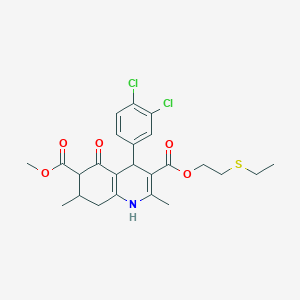molecular formula C24H27Cl2NO5S B4261410 3-[2-(ethylthio)ethyl] 6-methyl 4-(3,4-dichlorophenyl)-2,7-dimethyl-5-oxo-1,4,5,6,7,8-hexahydro-3,6-quinolinedicarboxylate 