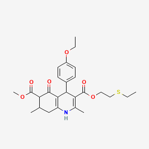 molecular formula C26H33NO6S B4261413 3-[2-(ethylthio)ethyl] 6-methyl 4-(4-ethoxyphenyl)-2,7-dimethyl-5-oxo-1,4,5,6,7,8-hexahydro-3,6-quinolinedicarboxylate 