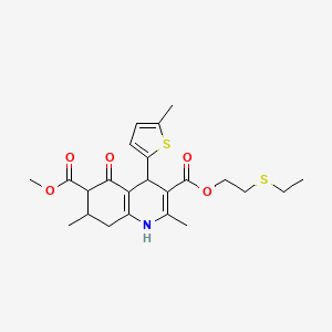 molecular formula C23H29NO5S2 B4261420 3-[2-(ethylthio)ethyl] 6-methyl 2,7-dimethyl-4-(5-methyl-2-thienyl)-5-oxo-1,4,5,6,7,8-hexahydro-3,6-quinolinedicarboxylate 
