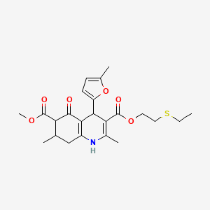 molecular formula C23H29NO6S B4261421 3-[2-(ethylthio)ethyl] 6-methyl 2,7-dimethyl-4-(5-methyl-2-furyl)-5-oxo-1,4,5,6,7,8-hexahydro-3,6-quinolinedicarboxylate 