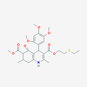 molecular formula C27H35NO8S B4261428 3-[2-(ethylthio)ethyl] 6-methyl 2,7-dimethyl-5-oxo-4-(2,4,5-trimethoxyphenyl)-1,4,5,6,7,8-hexahydro-3,6-quinolinedicarboxylate 