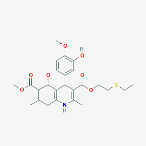 molecular formula C25H31NO7S B4261432 3-[2-(ethylthio)ethyl] 6-methyl 4-(3-hydroxy-4-methoxyphenyl)-2,7-dimethyl-5-oxo-1,4,5,6,7,8-hexahydro-3,6-quinolinedicarboxylate 