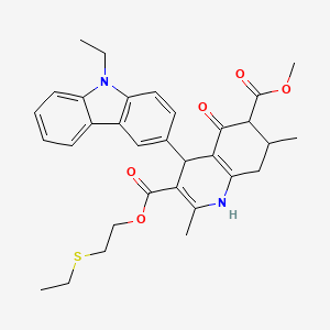 molecular formula C32H36N2O5S B4261447 3-[2-(ethylthio)ethyl] 6-methyl 4-(9-ethyl-9H-carbazol-3-yl)-2,7-dimethyl-5-oxo-1,4,5,6,7,8-hexahydro-3,6-quinolinedicarboxylate 