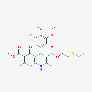 molecular formula C27H34BrNO7S B4261457 3-[2-(ethylthio)ethyl] 6-methyl 4-(3-bromo-5-ethoxy-4-methoxyphenyl)-2,7-dimethyl-5-oxo-1,4,5,6,7,8-hexahydro-3,6-quinolinedicarboxylate 