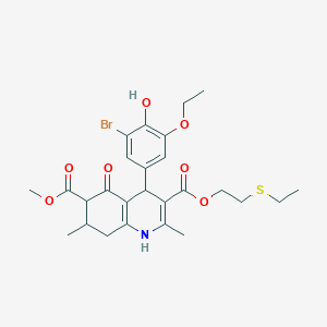 molecular formula C26H32BrNO7S B4261482 3-[2-(ethylthio)ethyl] 6-methyl 4-(3-bromo-5-ethoxy-4-hydroxyphenyl)-2,7-dimethyl-5-oxo-1,4,5,6,7,8-hexahydro-3,6-quinolinedicarboxylate 