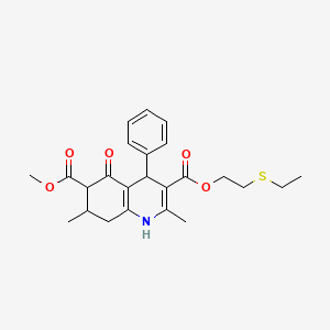 molecular formula C24H29NO5S B4261490 3-[2-(ethylthio)ethyl] 6-methyl 2,7-dimethyl-5-oxo-4-phenyl-1,4,5,6,7,8-hexahydro-3,6-quinolinedicarboxylate 