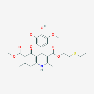 molecular formula C26H33NO8S B4261497 3-[2-(ethylthio)ethyl] 6-methyl 4-(4-hydroxy-3,5-dimethoxyphenyl)-2,7-dimethyl-5-oxo-1,4,5,6,7,8-hexahydro-3,6-quinolinedicarboxylate 