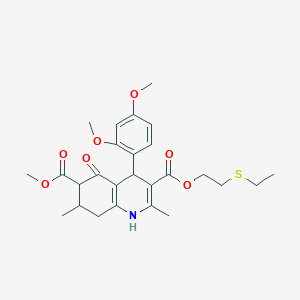 molecular formula C26H33NO7S B4261505 3-[2-(ethylthio)ethyl] 6-methyl 4-(2,4-dimethoxyphenyl)-2,7-dimethyl-5-oxo-1,4,5,6,7,8-hexahydro-3,6-quinolinedicarboxylate 
