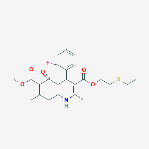 molecular formula C24H28FNO5S B4261526 3-[2-(ethylthio)ethyl] 6-methyl 4-(2-fluorophenyl)-2,7-dimethyl-5-oxo-1,4,5,6,7,8-hexahydro-3,6-quinolinedicarboxylate 