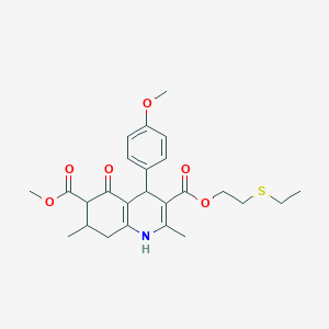 molecular formula C25H31NO6S B4261531 3-[2-(ethylthio)ethyl] 6-methyl 4-(4-methoxyphenyl)-2,7-dimethyl-5-oxo-1,4,5,6,7,8-hexahydro-3,6-quinolinedicarboxylate 