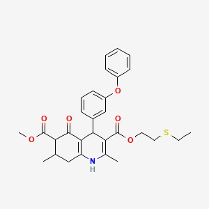 molecular formula C30H33NO6S B4261534 3-[2-(ethylthio)ethyl] 6-methyl 2,7-dimethyl-5-oxo-4-(3-phenoxyphenyl)-1,4,5,6,7,8-hexahydro-3,6-quinolinedicarboxylate 