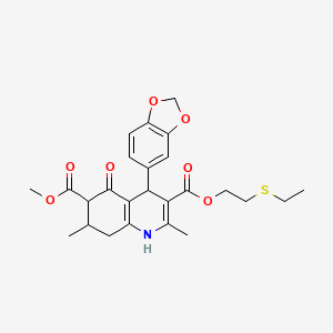 molecular formula C25H29NO7S B4261535 3-[2-(ethylthio)ethyl] 6-methyl 4-(1,3-benzodioxol-5-yl)-2,7-dimethyl-5-oxo-1,4,5,6,7,8-hexahydro-3,6-quinolinedicarboxylate 