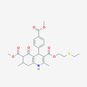 molecular formula C26H31NO7S B4261540 3-[2-(ethylthio)ethyl] 6-methyl 4-[4-(methoxycarbonyl)phenyl]-2,7-dimethyl-5-oxo-1,4,5,6,7,8-hexahydro-3,6-quinolinedicarboxylate 