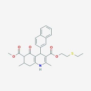 molecular formula C28H31NO5S B4261556 3-[2-(ethylthio)ethyl] 6-methyl 2,7-dimethyl-4-(2-naphthyl)-5-oxo-1,4,5,6,7,8-hexahydro-3,6-quinolinedicarboxylate 