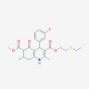 molecular formula C24H28FNO5S B4261559 3-[2-(ethylthio)ethyl] 6-methyl 4-(3-fluorophenyl)-2,7-dimethyl-5-oxo-1,4,5,6,7,8-hexahydro-3,6-quinolinedicarboxylate 