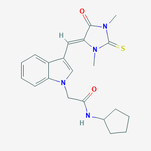 molecular formula C21H24N4O2S B426156 N-cyclopentyl-2-{3-[(1,3-dimethyl-5-oxo-2-thioxo-4-imidazolidinylidene)methyl]-1H-indol-1-yl}acetamide 