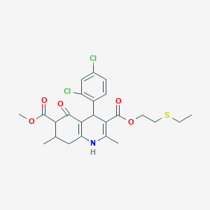 molecular formula C24H27Cl2NO5S B4261564 3-[2-(ethylthio)ethyl] 6-methyl 4-(2,4-dichlorophenyl)-2,7-dimethyl-5-oxo-1,4,5,6,7,8-hexahydro-3,6-quinolinedicarboxylate 