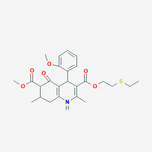 molecular formula C25H31NO6S B4261565 3-[2-(ethylthio)ethyl] 6-methyl 4-(2-methoxyphenyl)-2,7-dimethyl-5-oxo-1,4,5,6,7,8-hexahydro-3,6-quinolinedicarboxylate 