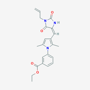 molecular formula C22H23N3O4 B426157 ethyl 3-(3-{(E)-[2,5-dioxo-1-(prop-2-en-1-yl)imidazolidin-4-ylidene]methyl}-2,5-dimethyl-1H-pyrrol-1-yl)benzoate 