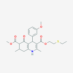 molecular formula C25H31NO6S B4261572 3-[2-(ethylthio)ethyl] 6-methyl 4-(3-methoxyphenyl)-2,7-dimethyl-5-oxo-1,4,5,6,7,8-hexahydro-3,6-quinolinedicarboxylate 