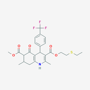 molecular formula C25H28F3NO5S B4261578 3-[2-(ethylthio)ethyl] 6-methyl 2,7-dimethyl-5-oxo-4-[4-(trifluoromethyl)phenyl]-1,4,5,6,7,8-hexahydro-3,6-quinolinedicarboxylate 
